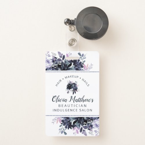 Nocturnal Floral Watercolor Navy Custom Business Badge