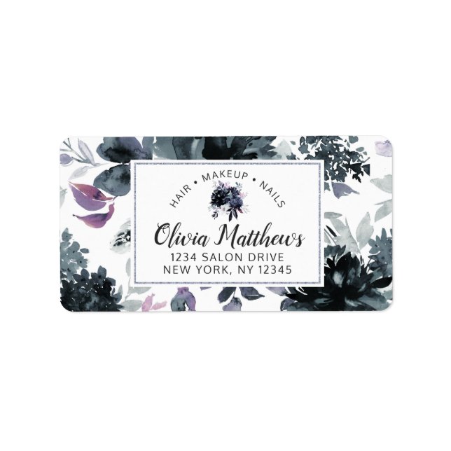 Nocturnal Floral Watercolor Navy Custom Logo Label (Front)