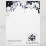 Nocturnal Floral Watercolor Navy Custom logo Letterhead<br><div class="desc">Nocturnal Floral Watercolor Navy Blue Dark Gray Flower Border Design with Boho Hand Painted Flowers, and Plenty of colorful Gray, Navy Blue, Dusty Blue, Mauve Pink, Lavender Purple, Silver, and Charcoal leaves and foliage. With Hand Drawn Line elements, Swirly Hand Lettered Fonts and Stylish Typography Photography Studio, Hair Salon, Shop...</div>