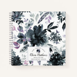 Nocturnal Floral Watercolor Navy Custom Monogram Notebook