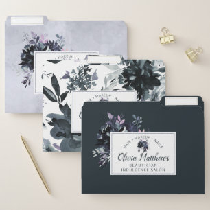Nocturnal Floral Watercolor Navy Monogram File Folder