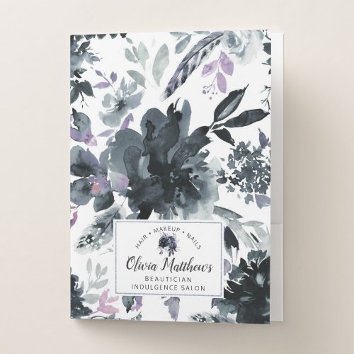 Nocturnal Floral Watercolor Navy Monogram Pocket Folder