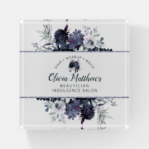Nocturnal Floral Watercolor Navy Shop Information Paperweight