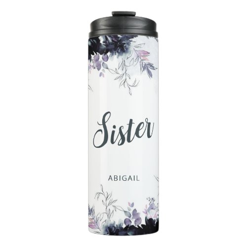 Nocturnal Floral Watercolor Personalized Sister Thermal Tumbler