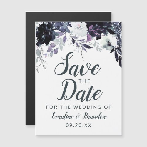 Nocturnal Floral Watercolor Wedding Save the Date Magnetic Invitation