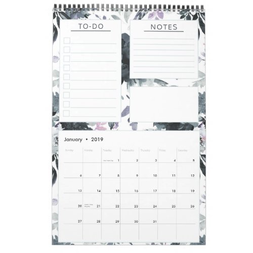 Nocturnal Floral Watercolor Yearly Monthly Planner Calendar