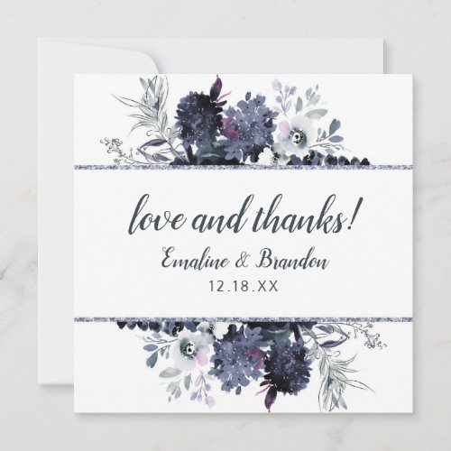 Nocturnal Floral Wedding Love and Thanks Square Thank You Card