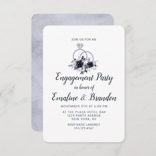 Nocturnal Floral Wedding Rings Engagement Party Invitation