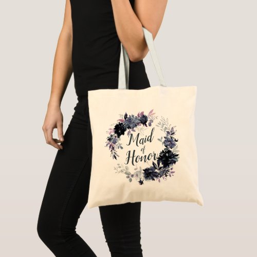 Nocturnal Floral Wreath Maid of Honor Tote Bag
