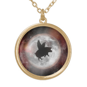 Nocturnal Flying Pig Sterling Silver Necklace