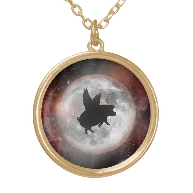 Nocturnal Flying Pig Sterling Silver Necklace (Front)