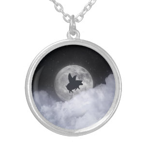 Nocturnal Flying Pig Sterling Silver Necklace