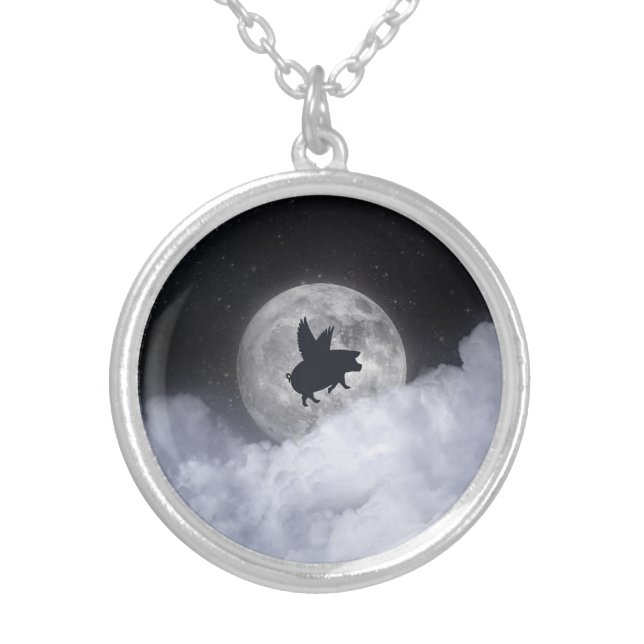 Nocturnal Flying Pig Sterling Silver Necklace (Front)