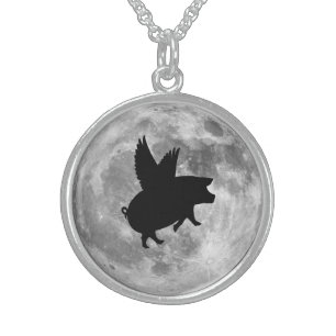 Nocturnal Flying Pig Sterling Silver Necklace