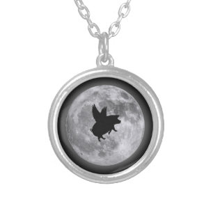 Nocturnal Flying Pigs Silver Plated Necklace