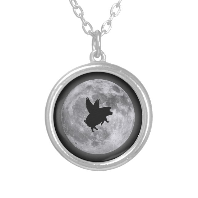 Nocturnal Flying Pigs Silver Plated Necklace (Front)