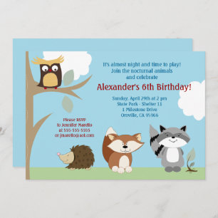 Nocturnal Forest Animals 5x7 Birthday Invitation