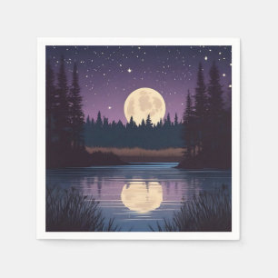 Nocturnal Moonlit Lake Napkins