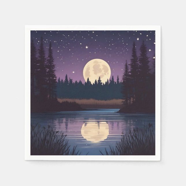 Nocturnal Moonlit Lake Napkins (Front)