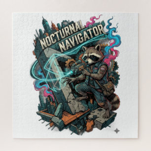 Nocturnal Navigator Raccoon Long Sleeve Jigsaw Puzzle