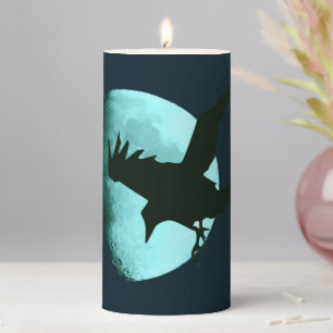 Nocturnal Raven Once In A Blue Moon Halloween Art Pillar Candle