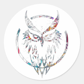 Nocturnal Revenge Abstract Wolfman Owl Logo Classic Round Sticker