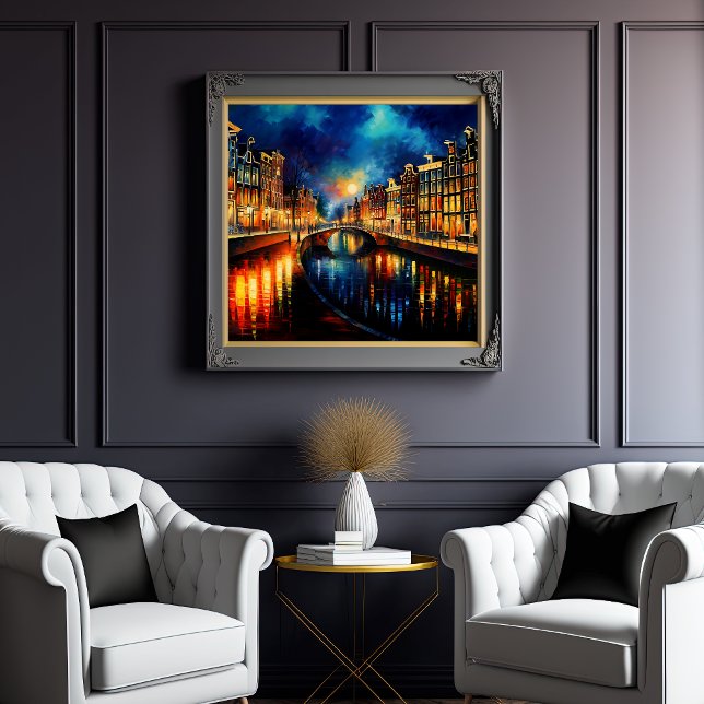Nocturnal Reverie: Amsterdam's Moonlit Canals Poster (Creator Uploaded)