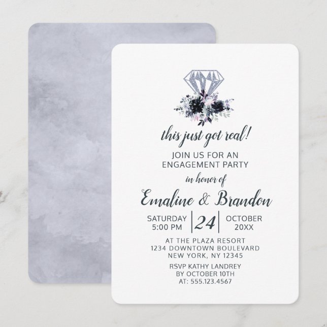 Nocturnal This Just Got Real Engagement Party Invitation (Front/Back)