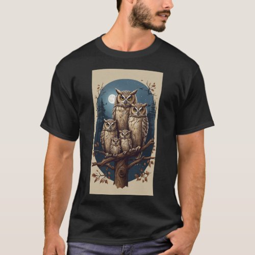 Nocturnal Whispers Owl Family T_Shirt Collection