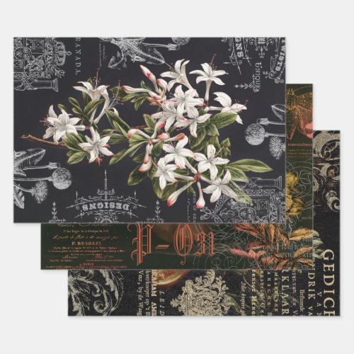 NOCTURNE FLORAL APOTHECARY DECOUPAGE WRAPPING PAPER SHEETS
