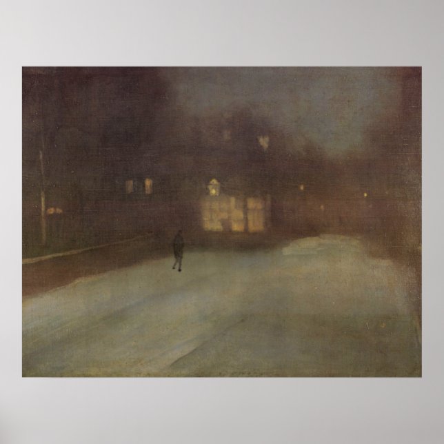 Nocturne Gray and Gold Snow in Chelsea by Whistler Poster (Front)
