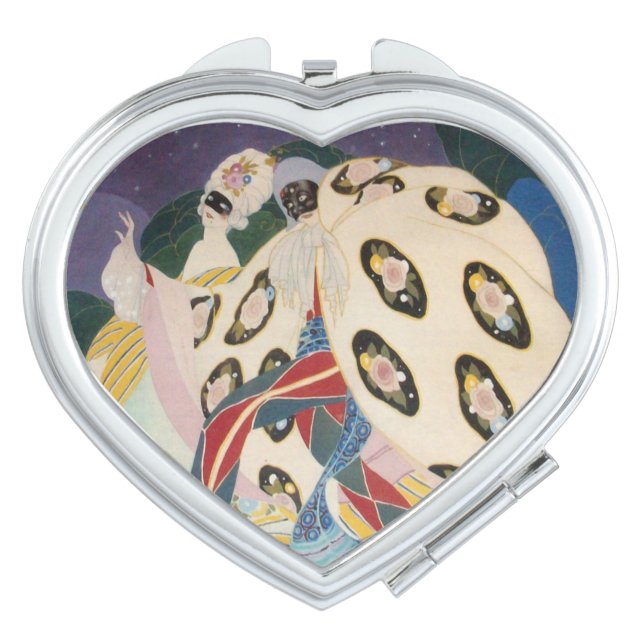 NOCTURNE WITH MASKS / Art Deco Venetian Masquerade Compact Mirror (Front)