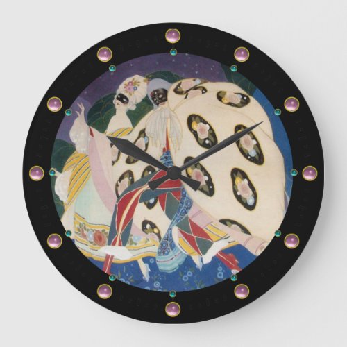 NOCTURNE WITH MASKS  Art Deco Venetian Masquerade Large Clock