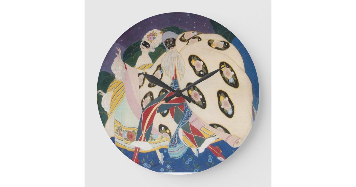 NOCTURNE WITH MASKS / Art Deco Venetian Masquerade Large Clock | Zazzle