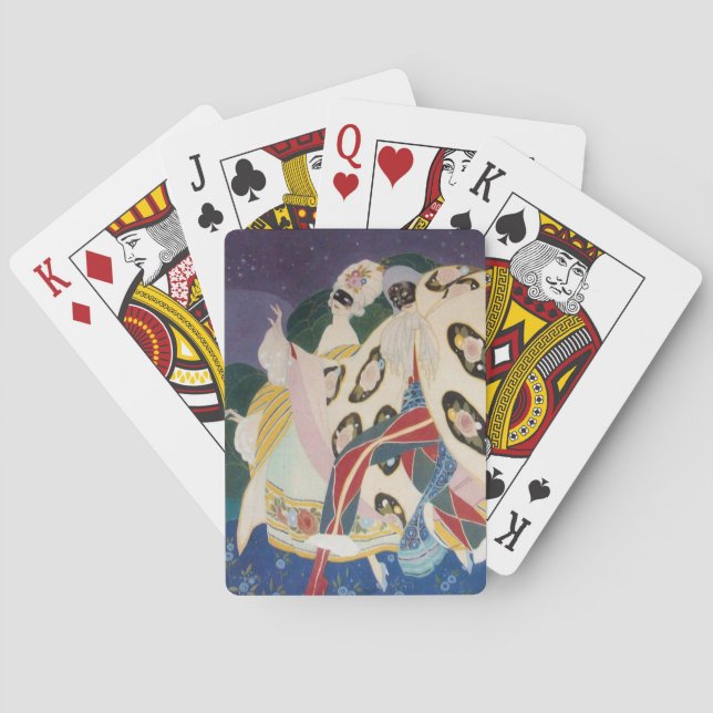 NOCTURNE WITH MASKS / Art Deco Venetian Masquerade Poker Cards (Back)