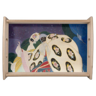 NOCTURNE WITH MASKS / Art Deco Venetian Masquerade Serving Tray