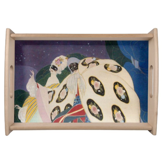 NOCTURNE WITH MASKS / Art Deco Venetian Masquerade Serving Tray (Front)