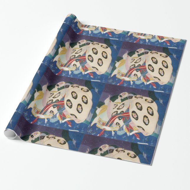 NOCTURNE WITH MASKS / Art Deco Venetian Masquerade Wrapping Paper (Unrolled)