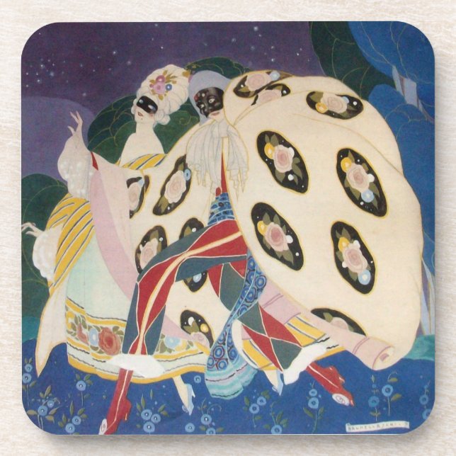 NOCTURNE WITH MASKS / Venetian Masquerade Beverage Coaster (Front)