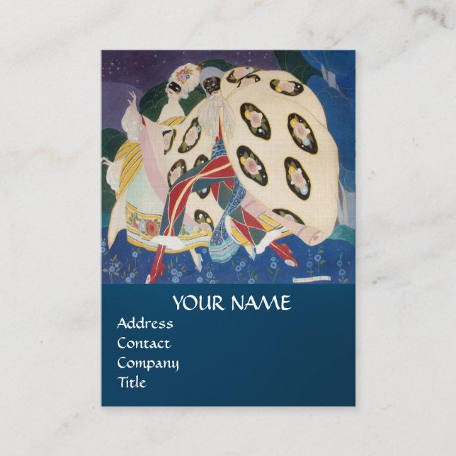 NOCTURNE WITH MASKS / Venetian Masquerade Monogram Business Card (Front)