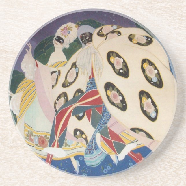 NOCTURNE WITH MASKS / Venetian Masquerade Sandstone Coaster (Front)