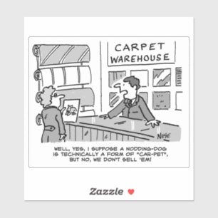 Nodding Dog Carpet Shop Cartoon. Funny Sticker