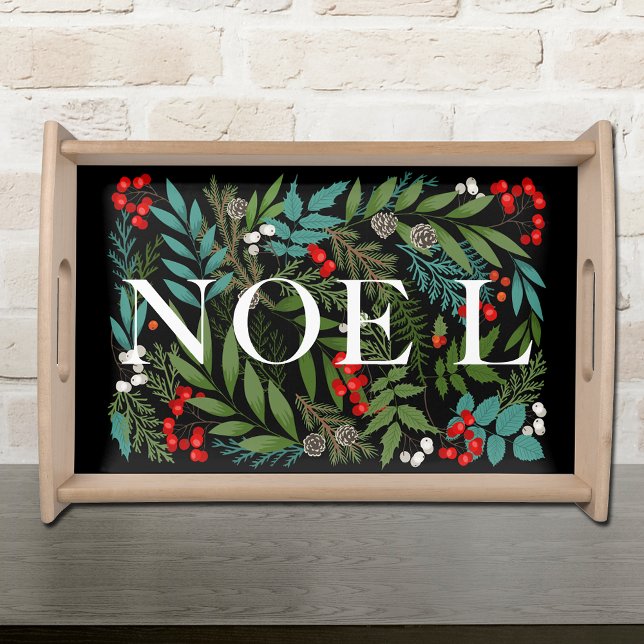 NOEL and Greenery on Black Serving Tray (Creator Uploaded)