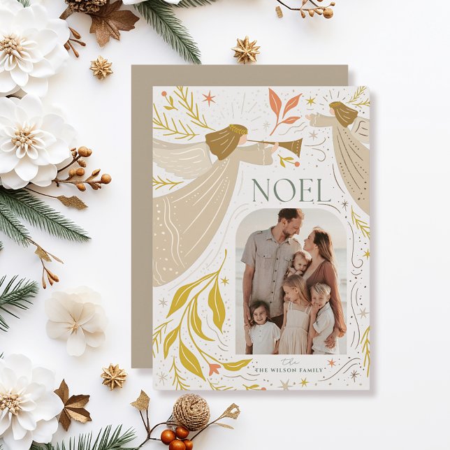NOEL Angels Cream 2 Photo Christmas Holiday Card (Creator Uploaded)