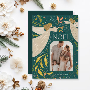 NOEL Angels Teal 2 Photo Christmas Holiday Card