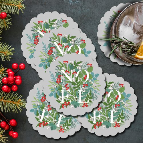 NOEL Berries and Greenery Christmas Paper Coaster