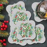 NOEL Berries and Greenery Christmas Paper Coaster<br><div class="desc">The word NOEL among winter leaves and berries on a gray background (or any color),  these paper coasters are elegant for any holiday Christmas occasion. MATCHING items in our store.</div>