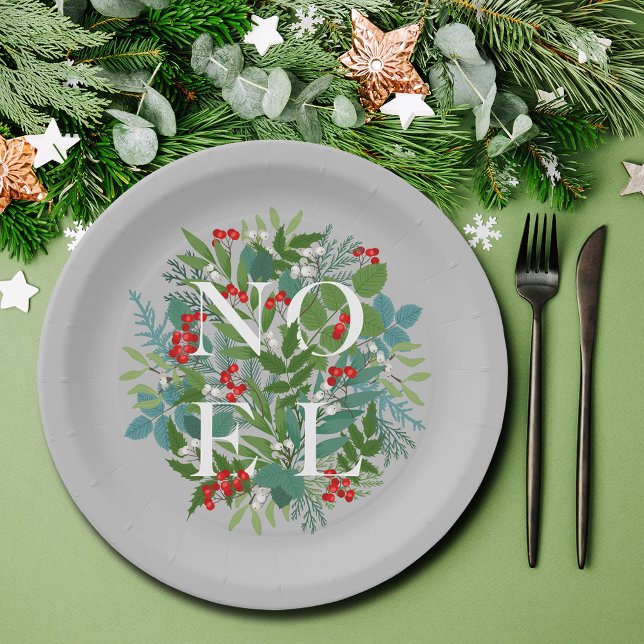 NOEL Berries and Greenery Christmas Paper Plates (Creator Uploaded)