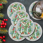NOEL Berries and Greenery Christmas Round Paper Coaster<br><div class="desc">The word NOEL among winter leaves and berries on a gray background (or any color),  these paper coasters are elegant for any holiday Christmas occasion. MATCHING items in our store.</div>