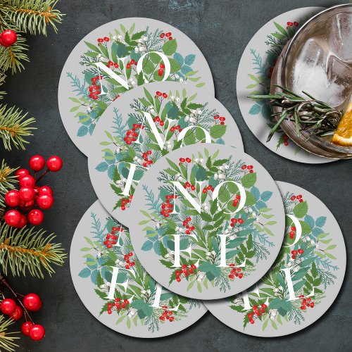 NOEL Berries and Greenery Christmas Round Paper Coaster
